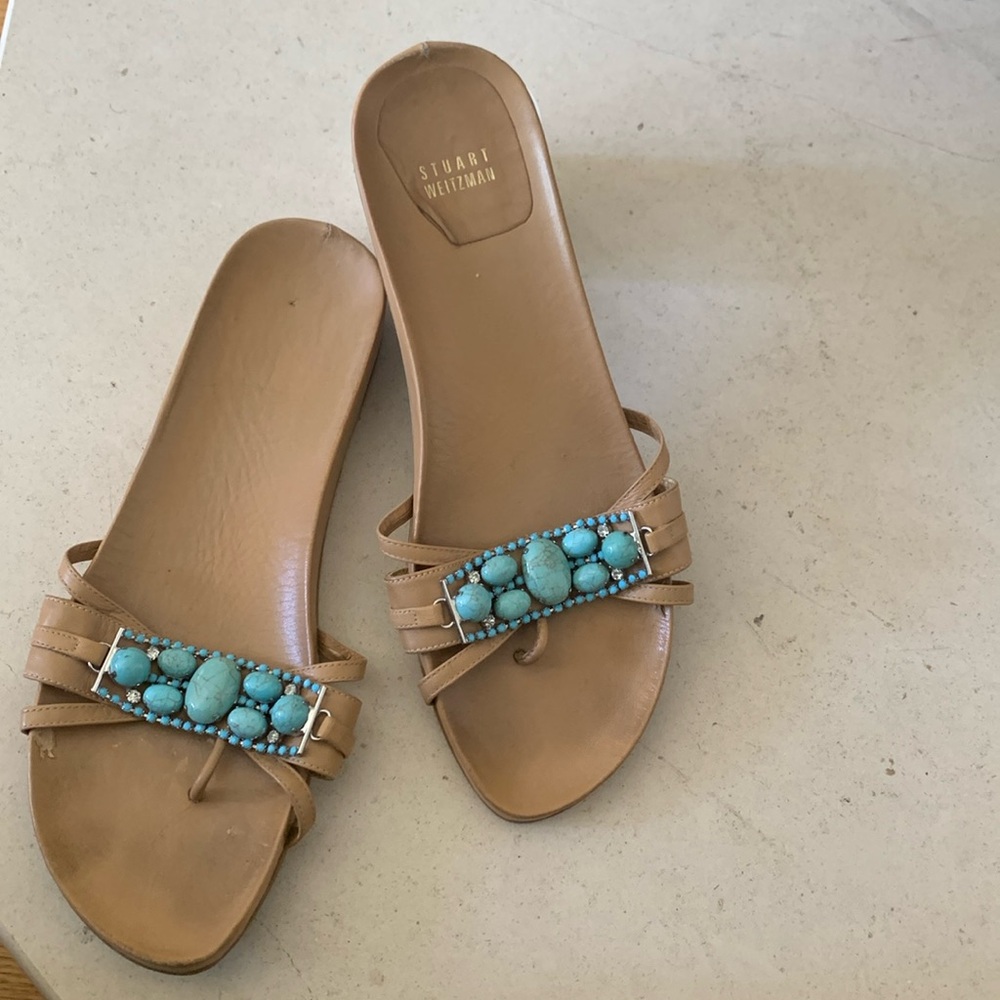 Vintage Stuart Weitzman Leather Sandals with Turquoise Stones.  Size 10.5